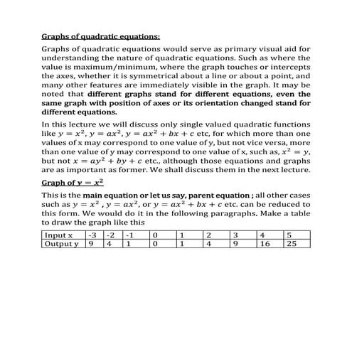 Lecture 1.5 graphs of quadratic equations | PDF
