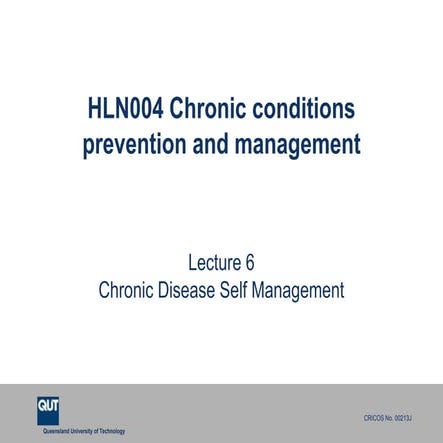 HLN004 Lecture 6 - Chronic conditions self management