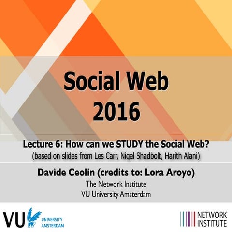 VU University Amsterdam - The Social Web 2016 - Lecture 6