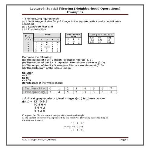 Lecture6 spatial filtering (neighborhood operations) examples