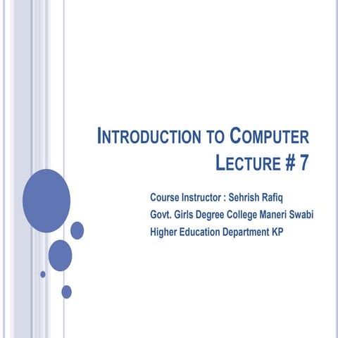 Introduction to Computers Lecture # 7 | PPT