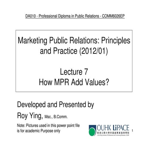 COMM6026 Lecture 7 - how mpr add value and mpr planning