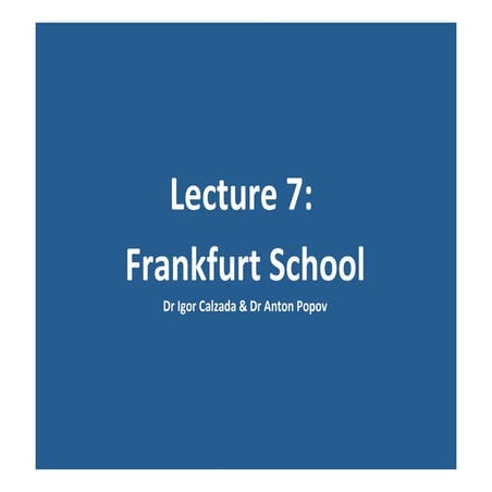 APPLIED SOCIAL THEORY: Frankfurt School and Critical Social Theory