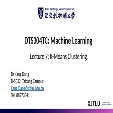 K-Means Clustering Presentation Slides for Machine Learning Course