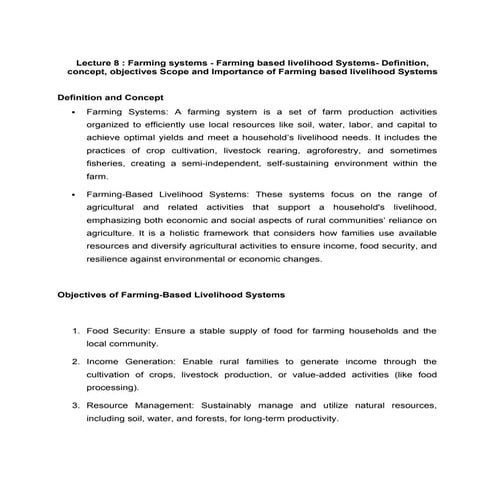 Farming system and livelihood management