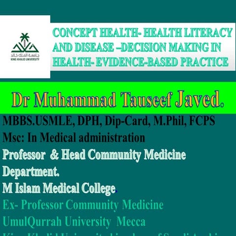 CONCEPT HEALTH- HEALTH LITERACY AND DISEASE –DECISION MAKING IN HEALTH- EVIDE...