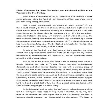 Higher Education Curricula, Technology and the Changing Role of the Teacher i...