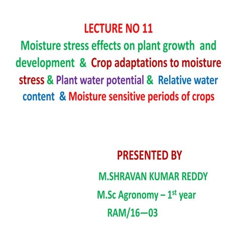 EFFECT OF MOISTURE STRESS ON PLANT GROWTH AND DEVELOPMENT