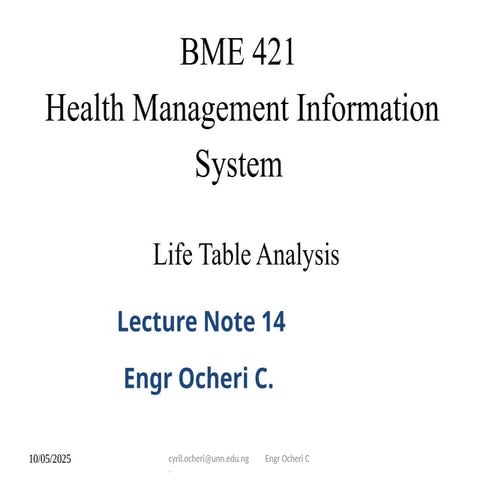 LECTURE NOTE ON LIFE TABLE BME 400 ...Level  14 .pptx