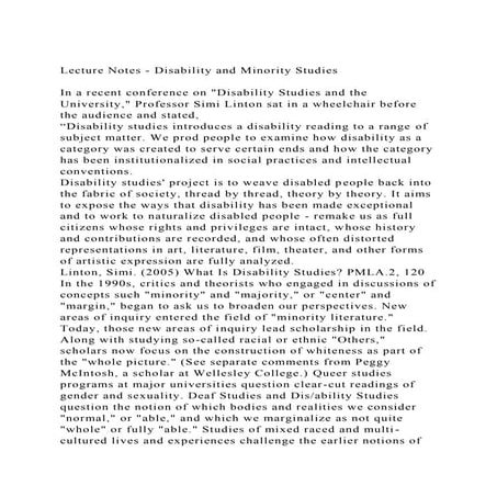 Lecture Notes - Disability and Minority StudiesIn a recent con.docx