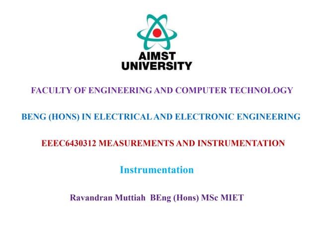 Lecture Notes: EEEC4340318 Instrumentation and Control Systems