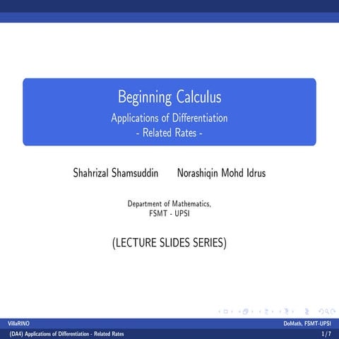Benginning Calculus Lecture notes 11 - related rates