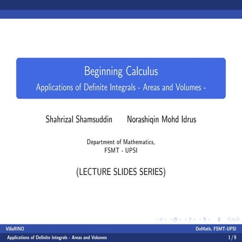 Benginning Calculus Lecture notes 14 - areas & volumes