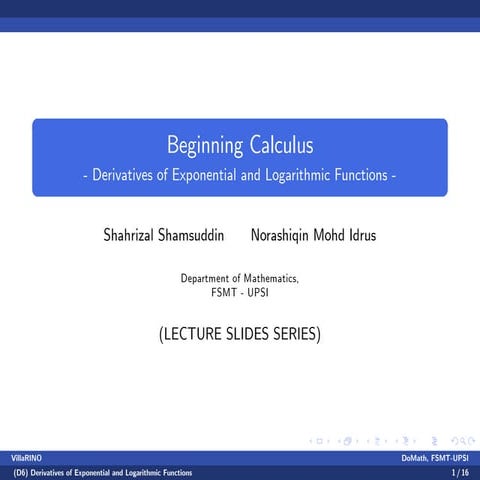 Benginning Calculus Lecture notes 7 - exp, log