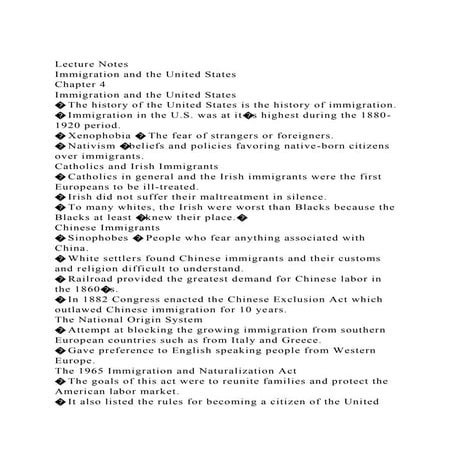 Lecture NotesImmigration and the United States Chapter 4 Imm.docx