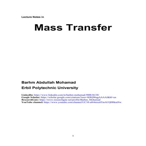 Lecture Notes in Mass Transfer