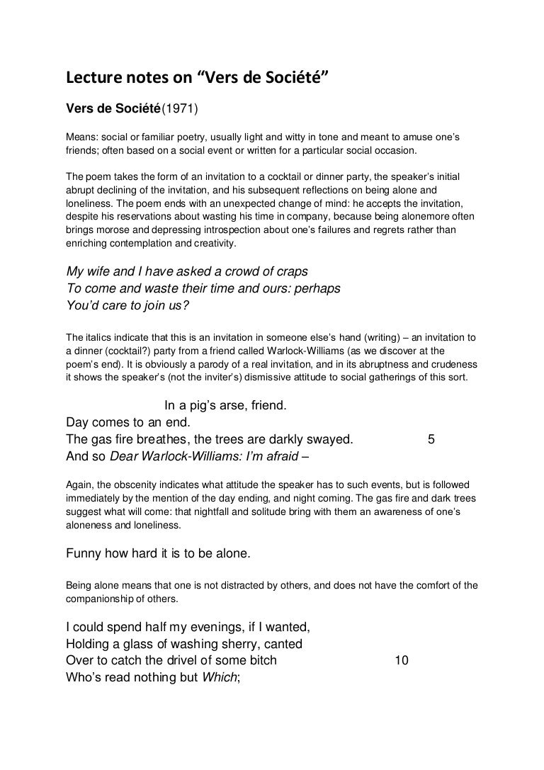 Notes On Vers De Societe