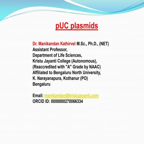 Lecture on pUC18 vector