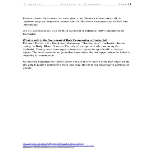 Lecture plan for eucharist