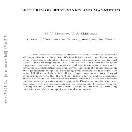 LECTURES ON SPINTRONICS AND MAGNONICS-2305.04385v1.pdf