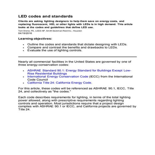 Led codes and standards &Advantages