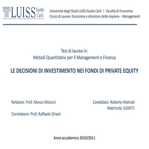Le decisioni di investimento nei fondi di private equity | PPTX