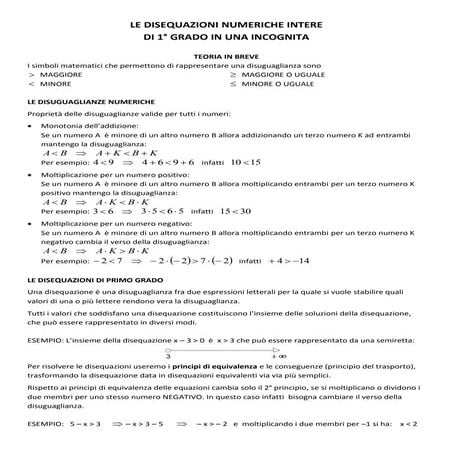 Le disequazioni numeriche intere di 1° grado in 1 incognita