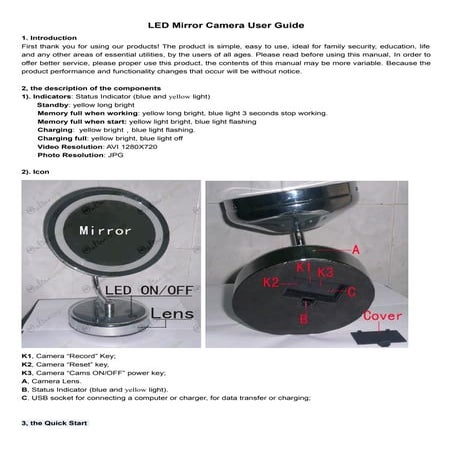 Spy Led mirror camera user guide/operation guide/Operation Manual-desk lamp s...