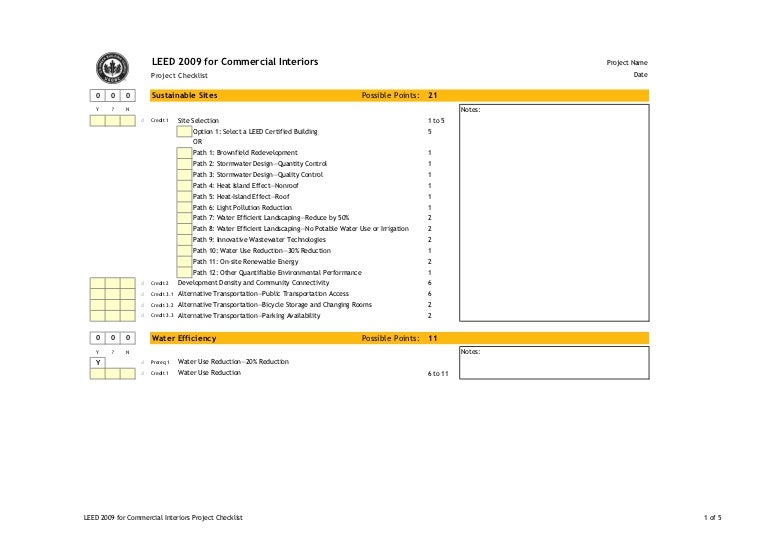 Leed 2009 For Commercial Interiors Ci2009 Checklist Details