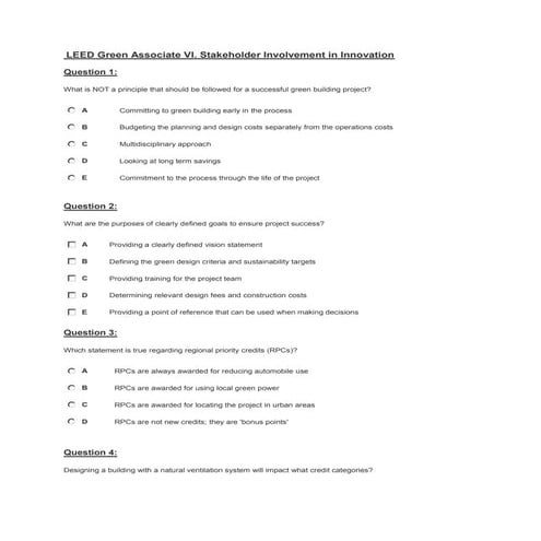 Leed green associate vi. stakeholder involvement in innovation question ...