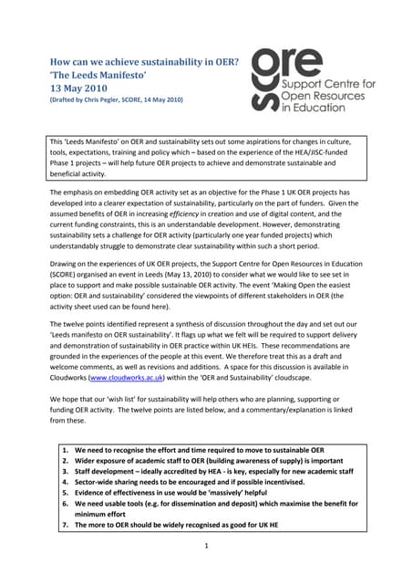 Leeds manifesto on sustainability