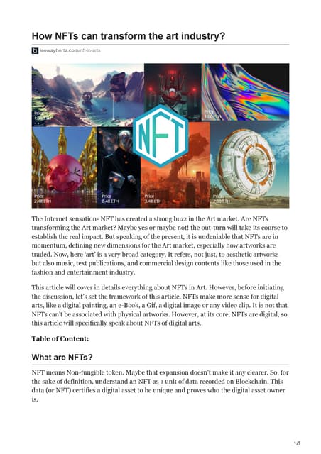  What are NFTs in the art