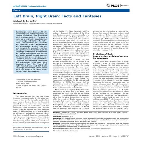 Left brain  right brain facts and fantasiesjournal.pbio.1001767