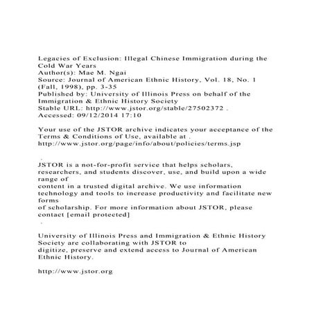 Legacies of Exclusion Illegal Chinese Immigration during the .docx