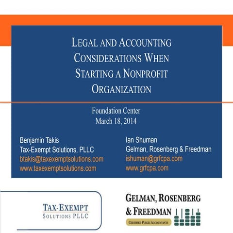 Legal and accounting considerations when starting a nonprofit organization