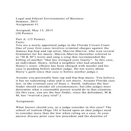 Legal and Ethical Environments of BusinessSummer, 2015Assignme.docx