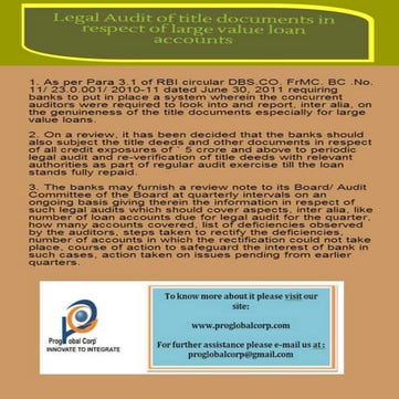 Legal audit of title documents in respect of large value loan accounts ...
