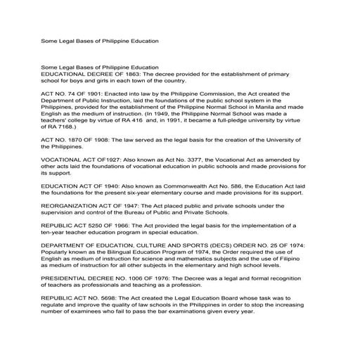 Legal Bases of Philippine Education | PDF