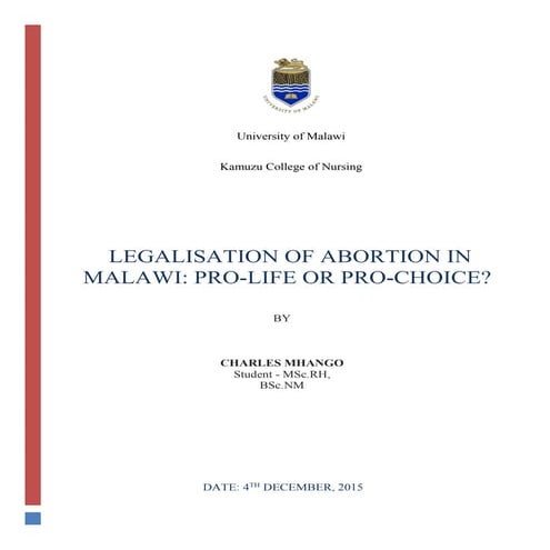 Legalisation of abortion in malawi: Pro-life or Pro-choice