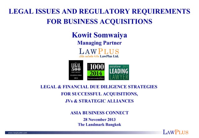Legal Issues and Regulatory Requirements for Business Acquisitions