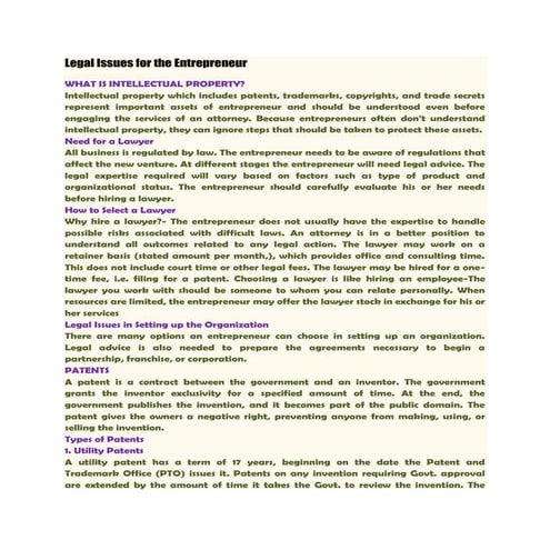 Legal issues for the entrepreneur