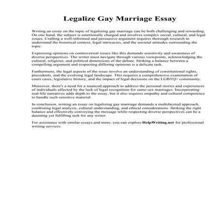 Legalize Gay Marriage Essay. Central Carolina Technical College