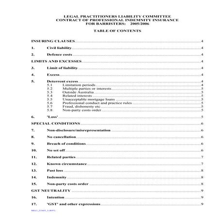 Legal Practitioners Liability Committee Contract Of Professional Indemnity In...