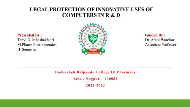 LEGAL PROTECTION OF INNOVATIVE USES OF COMPUTERS IN R & D.pptx