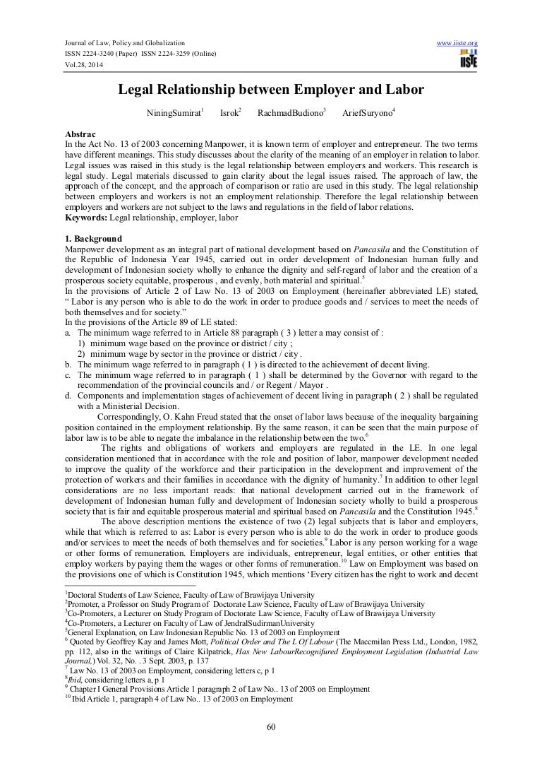 Legal relationship between employer and labor