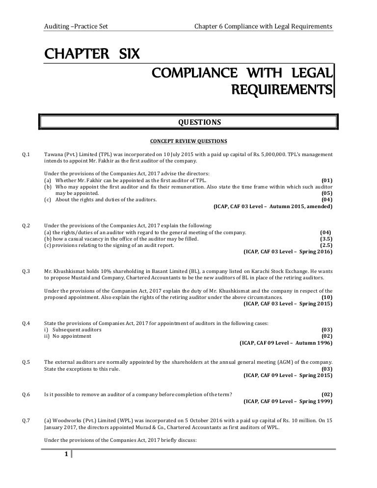 Legal requirements (revised practice set) COMPLIANCE WITH LEGAL REQ…