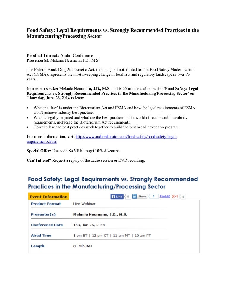 Requirements versus practices in Food Safety Manufacturing