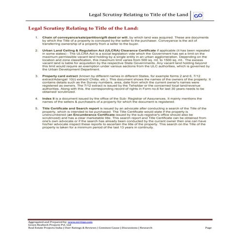 Legal scrutiny relating to title of the land