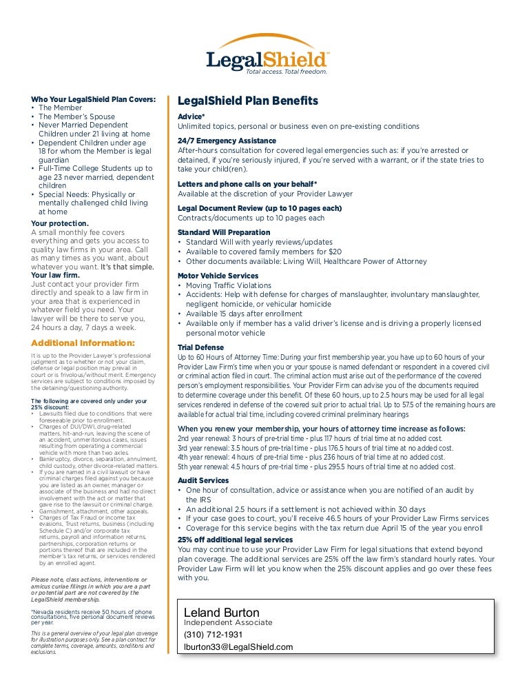 Legal Shield Expanded Plan Benefits