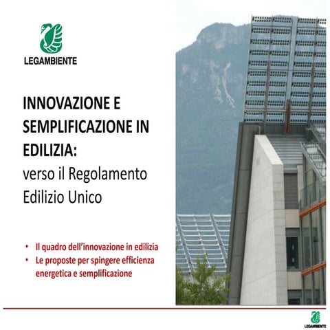  Innovazione e semplificazione in edilizia: verso il regolamento nazionale